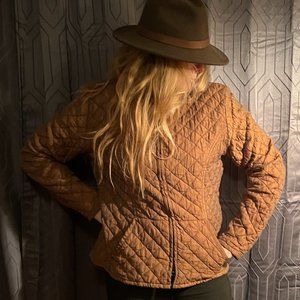 nice quilted brown light weight ladies jacket   cut loose brand, large